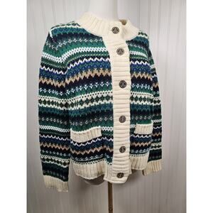 Talbots Metallic Mockneck Fair Isle Cadet Cardigan Sweater Women's Size M Nordic